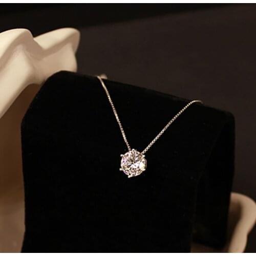 Kindey Korean Simple Silver Color Cubic Zircon Crystal Necklaces Pendants for Women Statement Necklaces Christmas Gifts