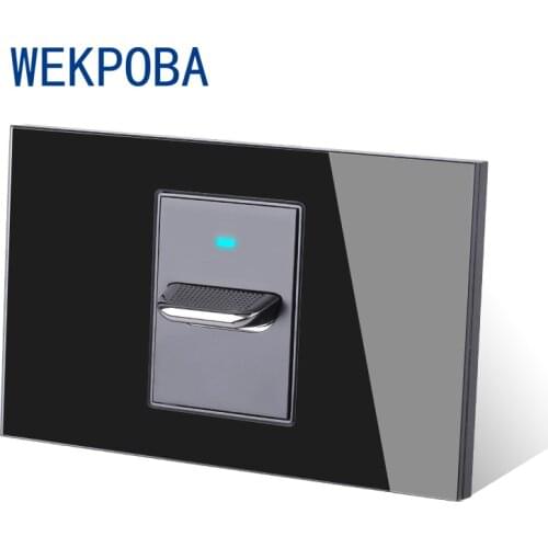 WEKPOBA US Size Toggle 1 2 Gang 2 Way Pass Through Stair Light Switch Switched Blue Backlight Tempered Glass Panel Black