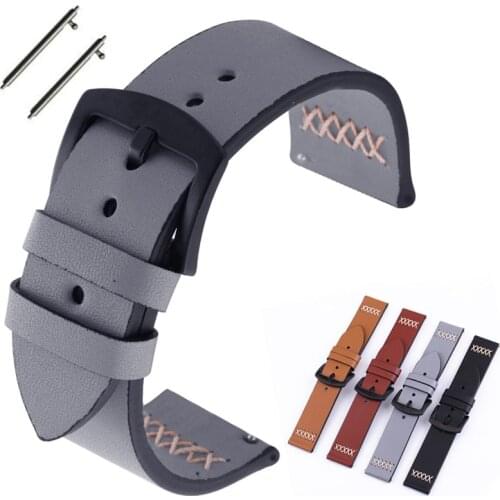 Italy Genuine Leather Watchband 22mm 20mm for Samsung Galaxy Watch 46mm 42mm Quick Release Band Steel Butterfly Clasp Belt Strap