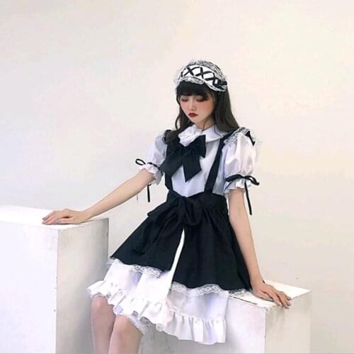 S-4XL Japanese Black and White gothic style loli girl Lolita dress cafe prom waitress long sleeve Carnival Party maid dress