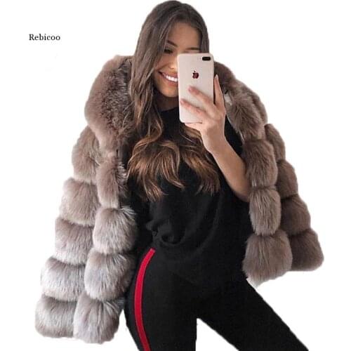 Faux Fox Fur Coat Women Winter Fashion Long Sleeve Artifical Fur Coats Women Thick Warm Hooded Coat Female Faux Fur Jacket