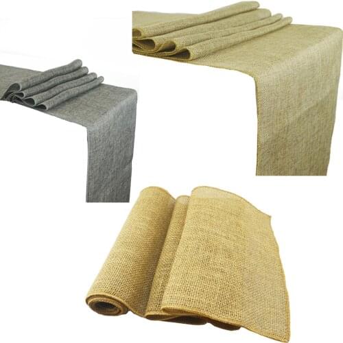 12x108" Imitated Linen Khaki/Gray Lace Table Cover Vintage Burlap Jute Table Runner For Christmas Wedding Birthday Party Decor