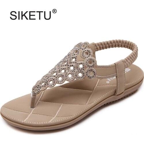 Rhinestone Womens Flip Flops Summer Gladiator Beach Sandals Ladies Casual Platform Shoes Woman Crystal Flats Soft Creepers E90