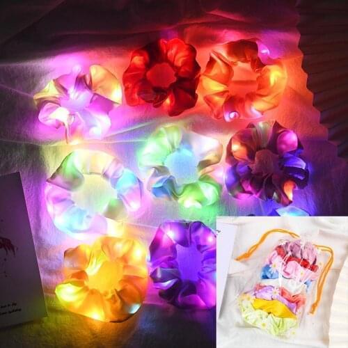 9Pcs/Lot LED Luminous Scrunchies Hairband Ponytail Holder Headwear Elastic Satin Hair Bands Girl Hair Accessories Christmas Gift