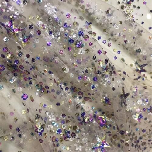 Lace134 Stars D Sequin Embroidery Fabrics Sequined Fabric For Womens Dresses And Evening Dresses Lace Mesh Decoration Fabrics