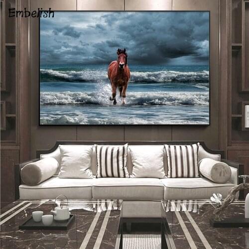 Embelish 1 Pieces Large Size Horse Runing In The Sea Animals Landscape Wall Poster For Living Room HD Canvas Home Decor Painting