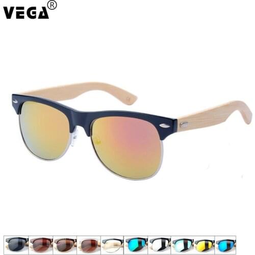VEGA Hand Made Bamboo Sunglasses Men Women Fashion Wooden Eyewear Oval Half Frame Design Sunglass Styles 10 Colors 1029