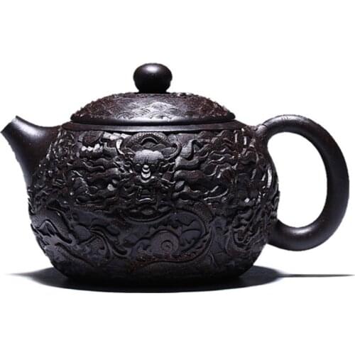 Yixing Handmade Raw Ore Black King Kong Mud Relief Xi Shi Pot Purple Clay Pot Set