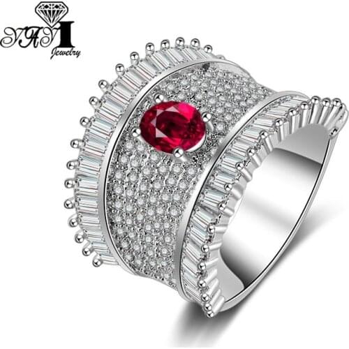 YaYI Jewelry Fashion Princess Red Corundum Ruby Gemstone Zircon Stamped S925 Silver Color Engagement Lovers Wedding Party Rings