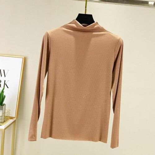 Autumn Winter Bottom Long Sleeve Turtleneck T Shirt Women Long Sleeve Casual Basic T shirts Solid Tee Female Bling Bling Tops
