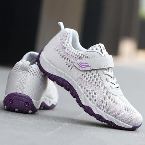 Healthy walking women shoes 2021 flying woven mother casual shoes woman sneakers female lighted flats elderly women sneakers