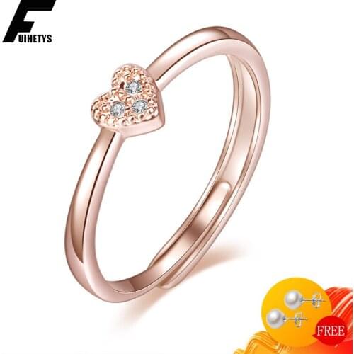Romantic Open Ring for Women 925 Silver Jewelry Accessories with Cubic Zirconia Gemstone Heart Shape Wedding Party Finger Rings