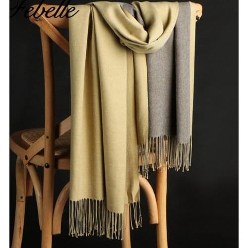Febelle Winter Women Cashmere Scarf Solid Soft Pashmina Shawls Wrap Blanket Bandana Female Scarves