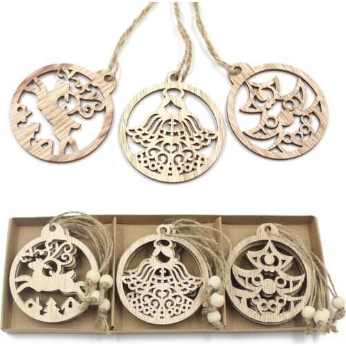 12PCS Wooden Angel Elk Christmas Tree Decoration Pendants Ornaments For Christmas decoration Ornament New Year Kids Gift