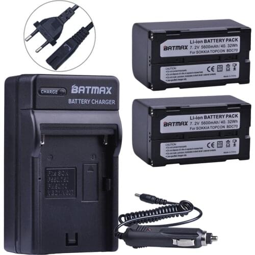 2Pcs 5600mAh BDC70 Battery + AC Wall Charger Kits for Topcon Sokkia Total Stations, Robotic Total Stations and GNSS Receivers