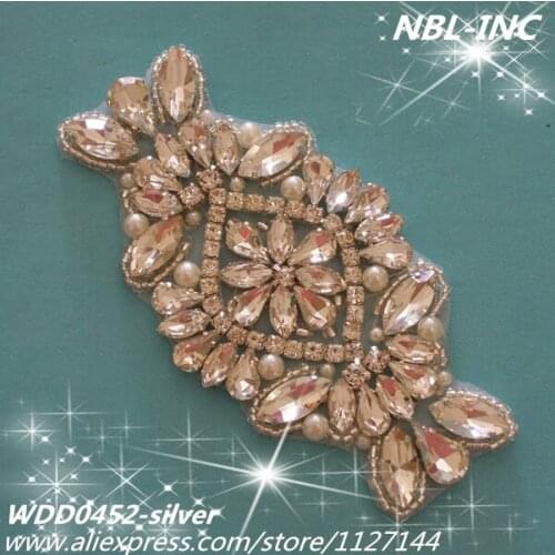 30PCS) Wholesale hand beaded sewing iron on rose gold crystal rhinestone applique patch for dress hair accessories WDD0452-S