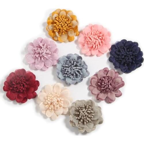 60PCS 4.2CM 1.7" Carrot shreds Satin Fabric Flowers Bouquet For Baby Girls Hair Accessories Chiffon Hair Flower For Headband