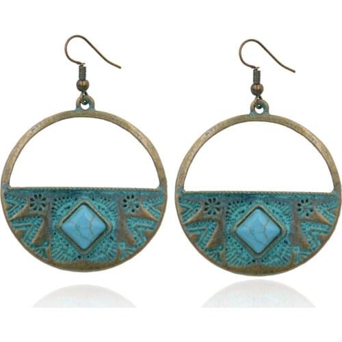 Antique Metal Dangle Earrings Vintage Crystal Stone Women Fashion Jewelry