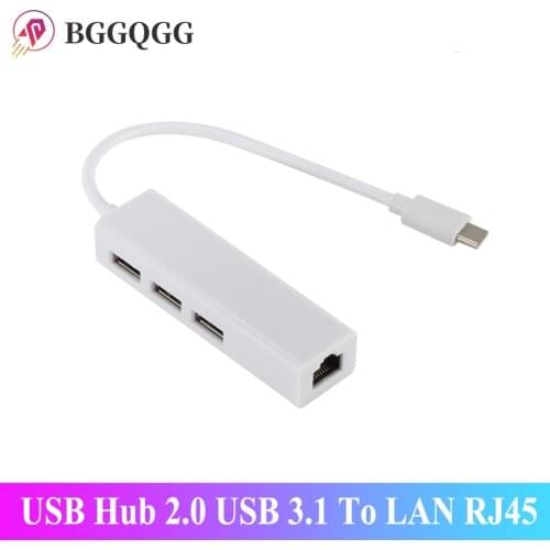 BGGQGG USB Hub 2.0 USB 3.1 To LAN RJ45 Ethernet Network Cable Adapter 3 USB 2.0 Port Hub Typec USB 3.1 Hub Ethernet USB C HUB