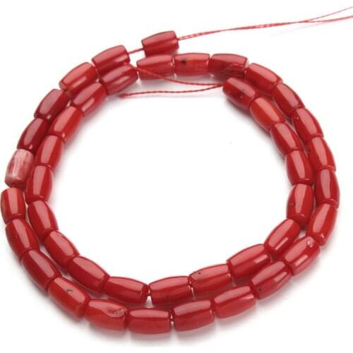 Wholesale 5*9mm Cylindrical Shape 43 pcs Red Nature Coral Charms Loose Beads fit DIY Necklaces Bracelets Jewelry Making Findings