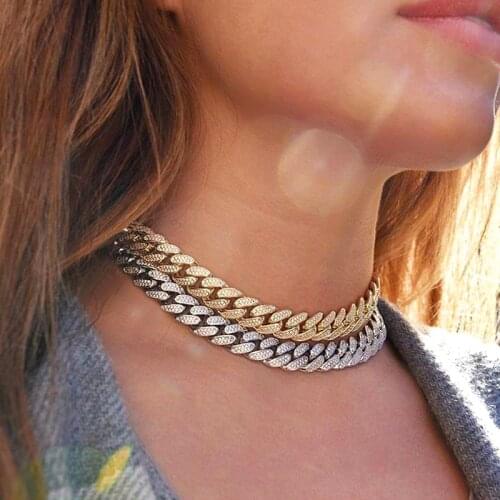 Iced Out Bling Cuban Link 12mm Miami Necklace Set 2 Row Full Zircon Hip Hop Choker&Bracelet Leg Anklet Fashion Women Jewelry