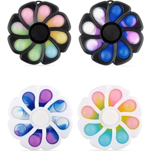 Kids Flower Simple Dimple Gyro Fidget Toy Keychain Push Bubble Sensory Toy Concentration Educational for Adults Kids