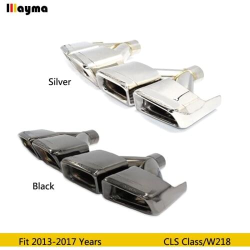 For AMG style Stainless steel electroplate tail pipes For Benz CLS Class W218 Sport bumper tail Exhaust muffuser glossy black