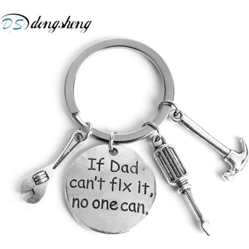Dongsheng If Dad Can't Fix It No One Can Keychain Simulation Metal Tools Hammer Wrench Screwdriver Keyring For Father Dad Gift-5