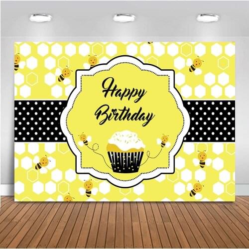 Happy Birthday Bee Backdrop for Photography Newborn Baby Party Decoration Banner Background for Photo Booth Studio Printed 584