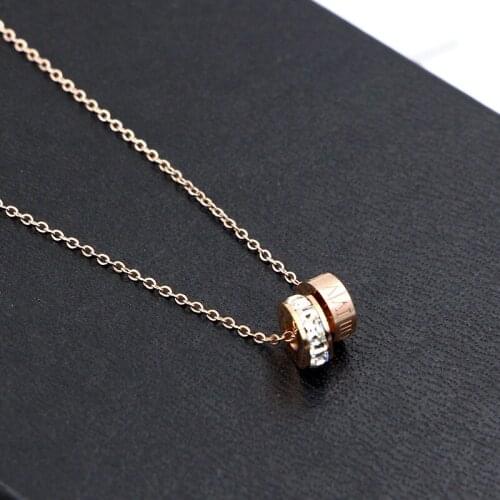 Hot Sale One Full Rhinestone CZ Circle One Roman Numerals Circle Rose Gold Color Stainless Steel Necklaces