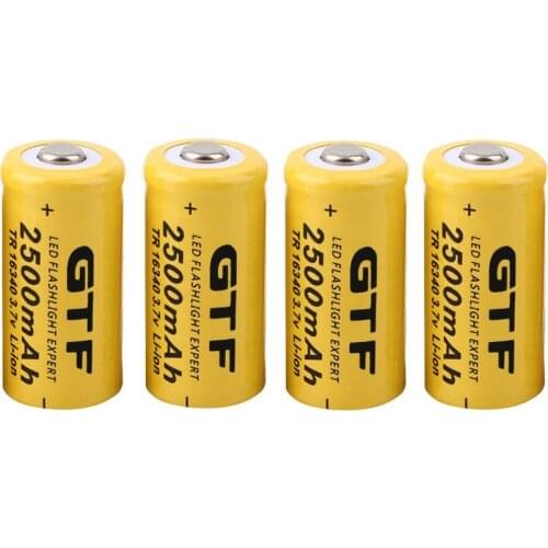 Gtf 4 Pces Universal 16340 2500 mah 3.7 v li-ion Rechargeable Battery for Beacon Flashlights