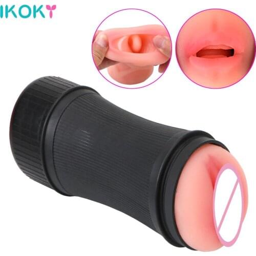 IKOKY 2 In 1 TPE Male Masturbator Cup Realistic Vagina Oral Mouth Blow Job Erotic Deep Throat Sex Toys For Men