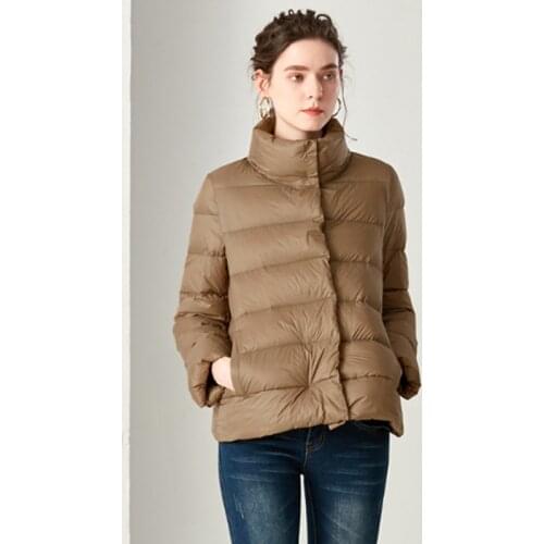 Womens khaki Winter Jackets and Coats Ultra Light Down Jacket Women Parka Solid Short Thin Warm 90% White Duck Feather Outwear