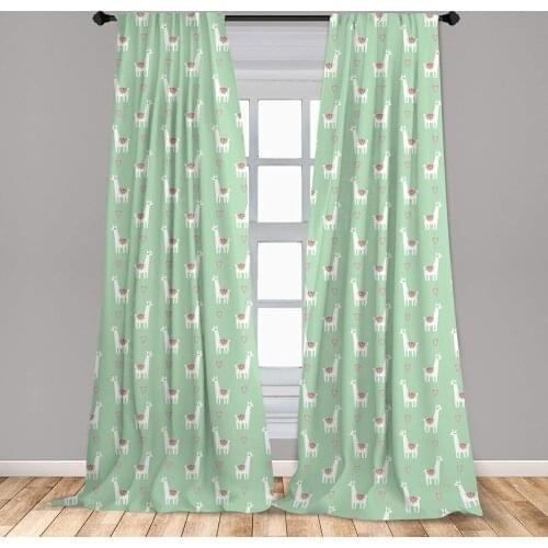 Llama Window Curtains Candy Cane Hearts Fun on Pastel Lightweight Decorative