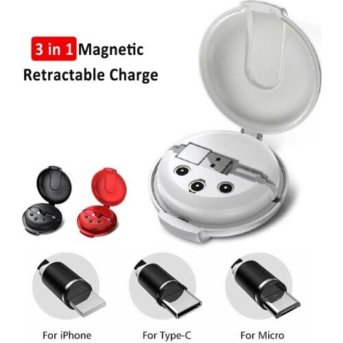 3-in-1 Magnetic & Retractable Style Charger Fast Charging Cable Compatible with Micro USB/Type-C for All Devices