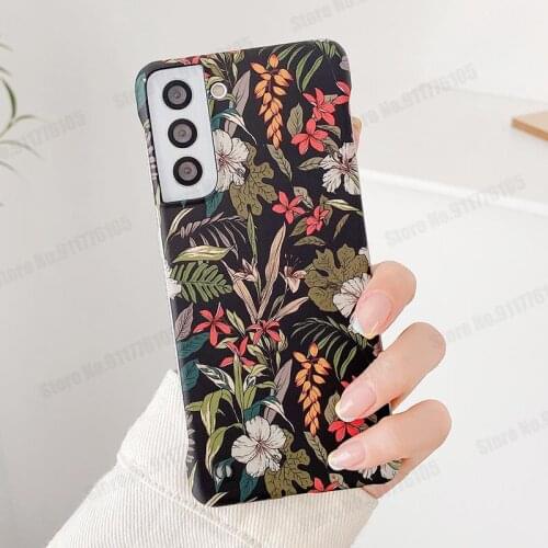 Cartoon Floral Frameless Matte Phone Case For Samsung Glaxy S21 S20 Ultra 5G Note 20 10 Ultra Plant Flowers Hard PC Back Cover