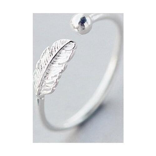 Fashion Open Feather Rings For Women Simple Leaf Adjustable Cuff Finger Ring Silver Color Plated Men Girls Party Jewelry Gifts