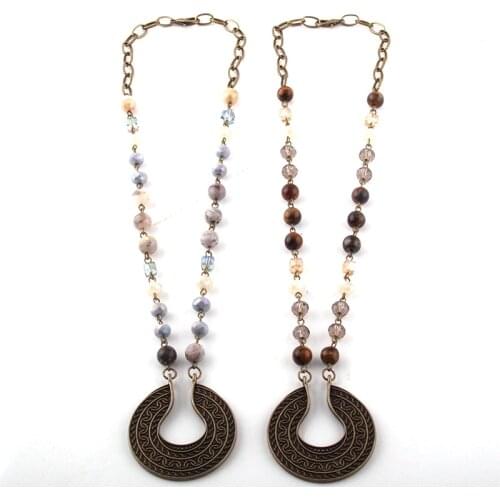 New Styles Fashion Jewelry Natural Stone /Glass Metal Pendant Necklaces For Women Ethnic Necklace