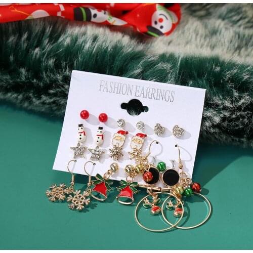 New Christmas Earrings Set For Women Girls Crystal Bells Xmas Santa Claus Snowflake Pearl Dangle Earring Festival Jewelry Gift