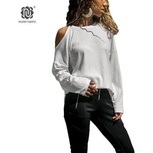 Long Sleeve Off-the-shoulder O-Neck Solid T-shirt Female Casual Summer Girl 2018 T-shirt Loose Large Size Top Autumn T-Shirt