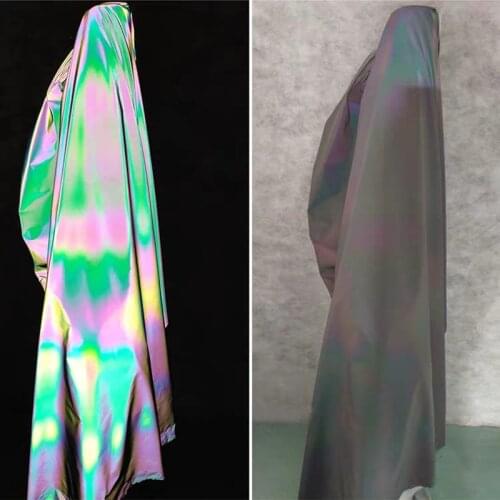 Iridescent Reflective Fabric Green Gradient Luminous DIY Patches Jacket Coat Athletic Wear Background Decor Designer Fabric
