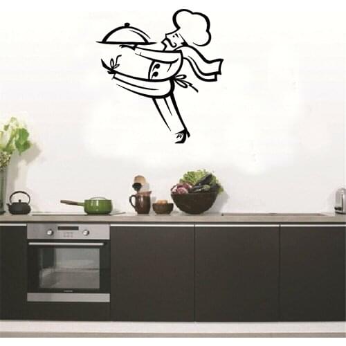 Cook Man With Tray Food Meal Kitchen Cafe Wall Sticker Home Decor Waterproof Removable Wall Decals Vinyl Self-Adhesive Wallpaper