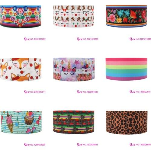 Q&N Ribbon 16mm~75mm Flower Rainbow Colors Animals Printed Grosgrain Ribbon Accessories DIY Material Craft Supplies