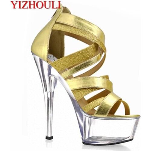 15 cm Fashion glitter High Heel Sandals Women High Heel Shoes 6 inch heel sexy rome style Crystal Sandals
