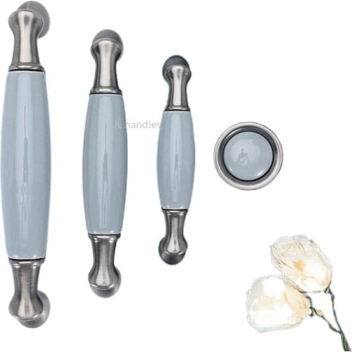 Blauwe Keramische Antieke Keuken Schuifladegrepen Vintage Handles Knoppen Trekt Voor Kasten Metalen Meubelen Hardware slides