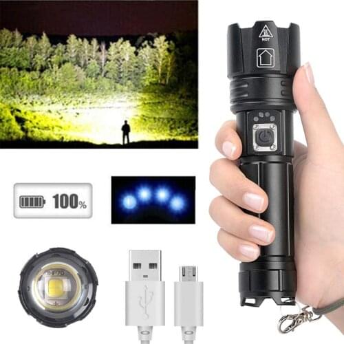 2500 Lumens XHP90 LED Flashlight USB Rechargeable Zoomable Torch Telescopic Zoom Waterproof IPX-6 Hunting Camping Lanterna