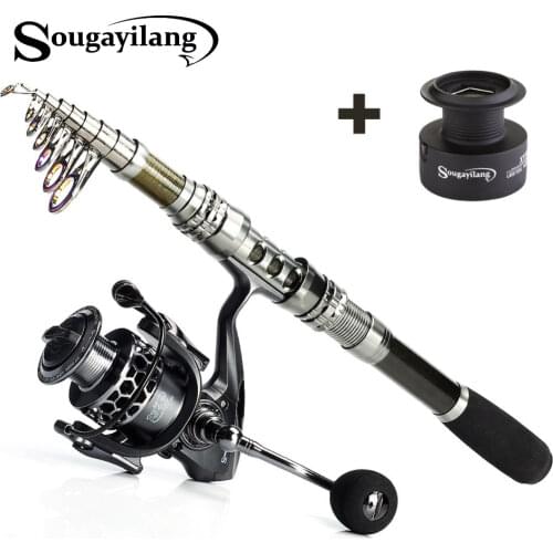 Sougayilang 1.8-3.3m Telescopic Fishing Rod Kit and 13+1BB Metal Spool Spinning Reel Carp Fishing Rod Reel Combo Saltwater Pesca