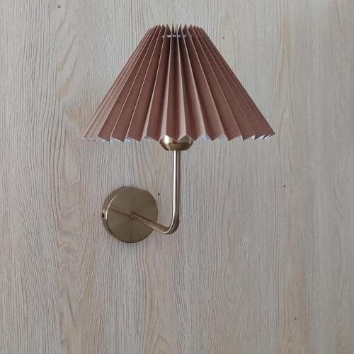 Xianfan Korea style royal aristocrat gold pole series base with plain pleated lamp shade bedroom living room wall lamp