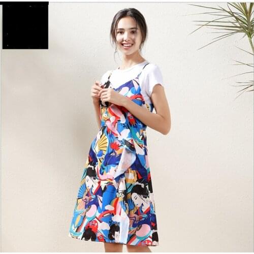 Female Spring Summer Printed Suits Short-sleeved T-shirt Personalized Printed Suspender Skirts Ladies Sexy Dress Women Dresses