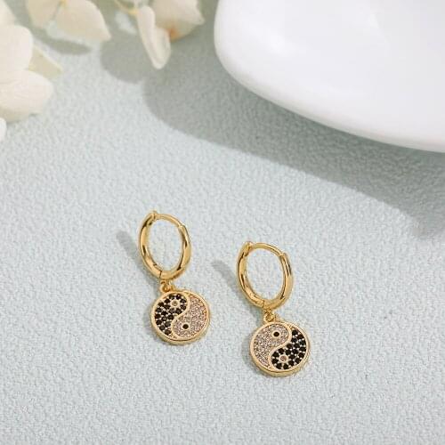 Fashion Micro Pave Zircon Tai Chi Yin Yang Drop Earrings Vintage Round Circle Pendent Earrings for Women Statement Jewelry Gifts